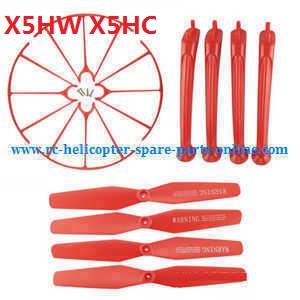 syma x5hc x5hw quadcopter spare parts main blades + protection set + undercarriage set (red) - Click Image to Close