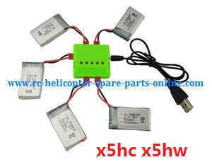 syma x5s x5sw x5sc x5hc x5hw quadcopter spare parts 5* 500mAh battery + 1 To 5 charger set (x5hw x5hc)