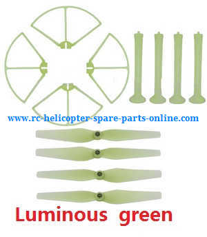 syma x8c x8w x8g x8hc x8hw x8hg quadcopter spare parts main blades + landing skids + protection frame (luminous green)