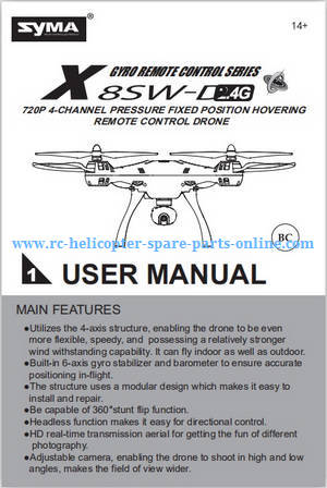 Syma X8SW X8SC X8SW-D RC quadcopter spare parts English manual instruction book - Click Image to Close