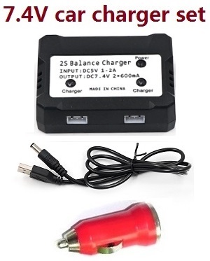 XK K120 RC helicopter spare parts car charger + USB charger wire for 7.4V battery (Set) # 7.4V