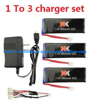 XK X251 quadcopter spare parts 1 to 3 charger wire + charger + 3* battery set - Click Image to Close