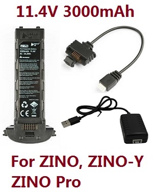 *** Deal *** Hubsan H117S ZINO,ZINO-Y,ZINO Pro,ZINO Pro + Plus RC Drone spare parts battery 11.4V 3000mAh Black with usb charger set (for ZINO, ZINO-Y, ZINO Pro)
