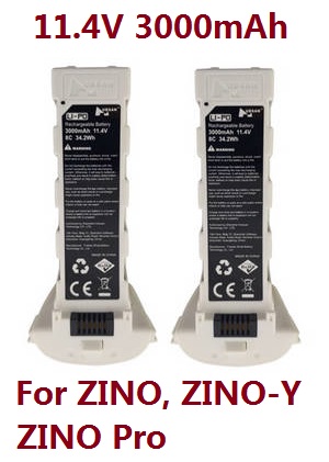 Hubsan H117S ZINO,ZINO-Y,ZINO Pro,ZINO Pro + Plus RC Drone Quadcopter spare parts battery 11.4V 3000mAh White 2pcs (for ZINO, ZINO-Y, ZINO Pro) - Click Image to Close